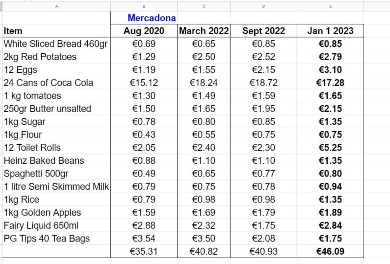 Mercadona Jan 23 shopping basket